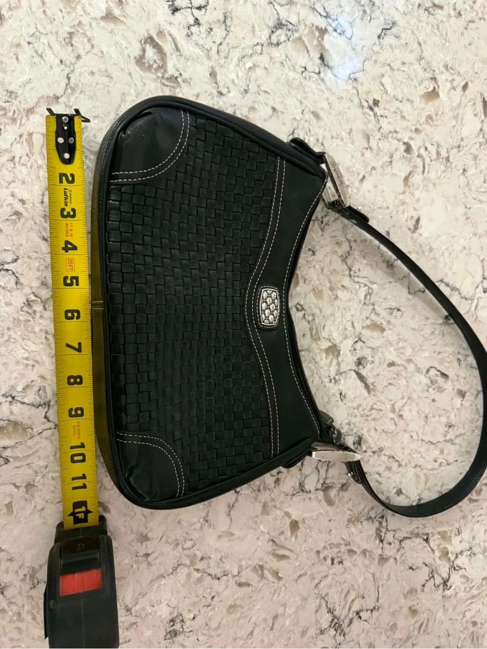 Brighton Black Woven Leather Shoulder Bag with Silver Accents
